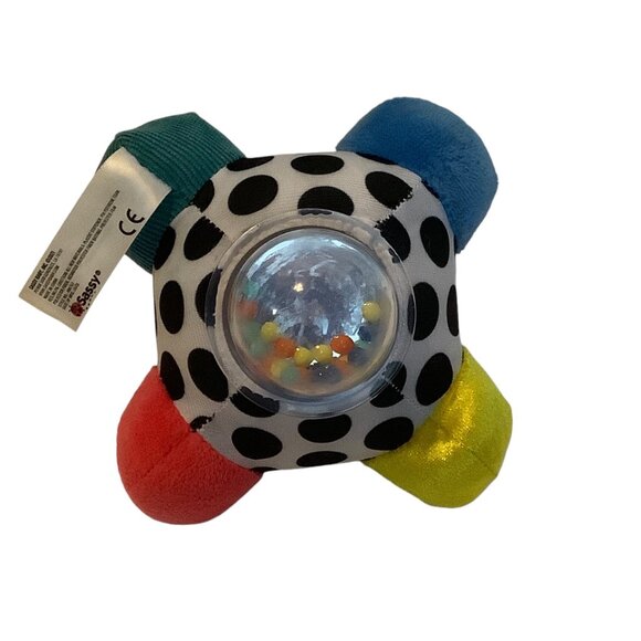 Sassy Developmental Plush Baby Toy Bumpy Ball Dots Bead Rattle Sensory Play 5.5" - Picture 2 of 5